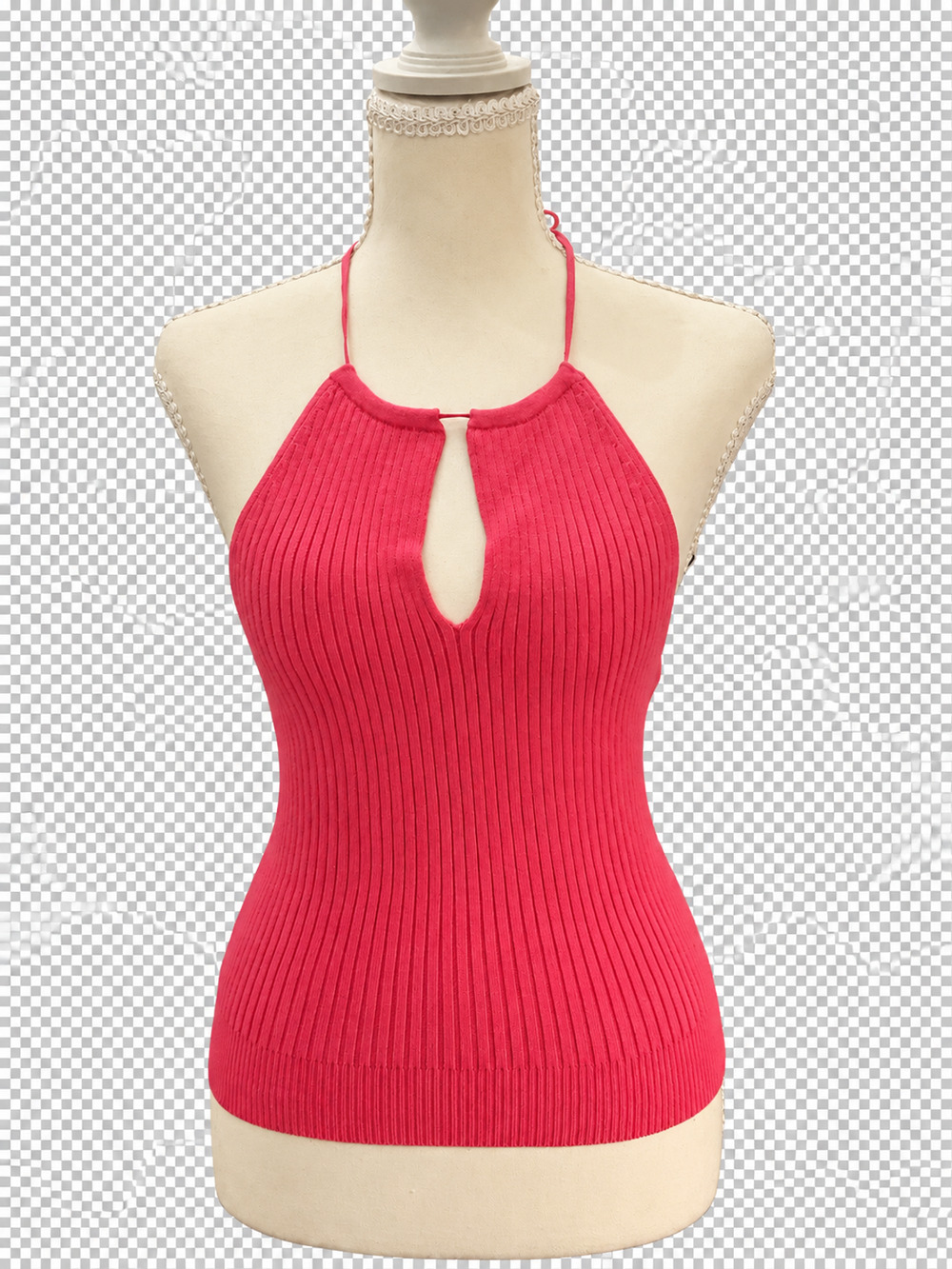J.Crew Y2K Coral Pink Ribbed Knit Halter Top Keyhole Open Back Tie Neck XS